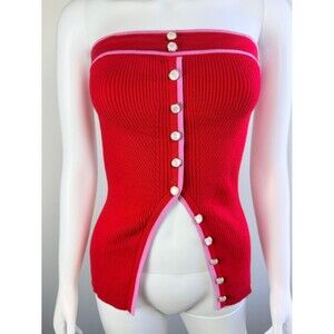 Rich & Famous Y2K Strapless Tube Top Medium Red Pink Contrast Trim